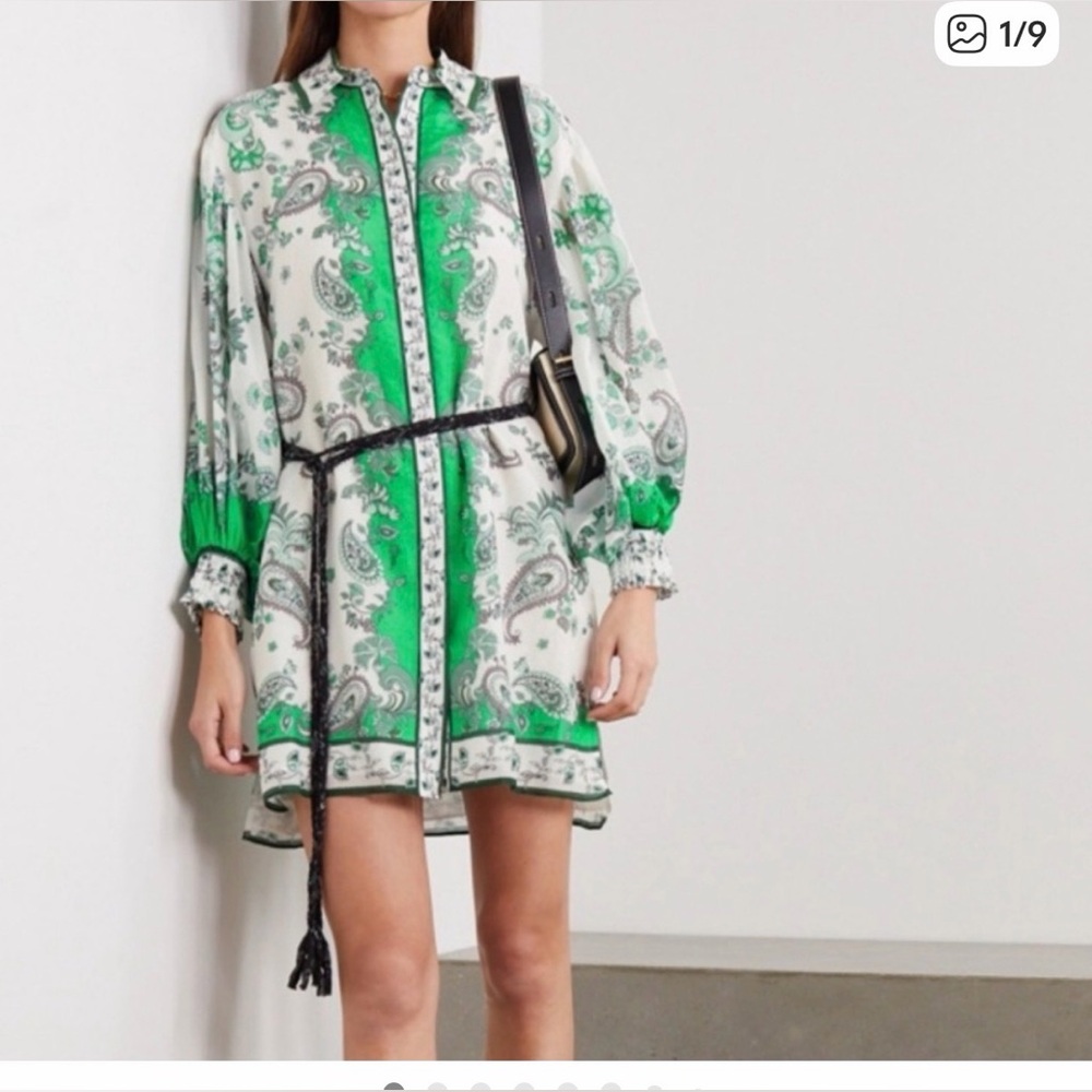 Alice + Olivia Green and White Paisley Mini Dress